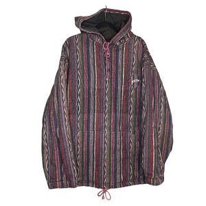 Rusty Mens Pullover Hooded Blanket Jacket Quilt Lined Multicolor Stripe XL READ
